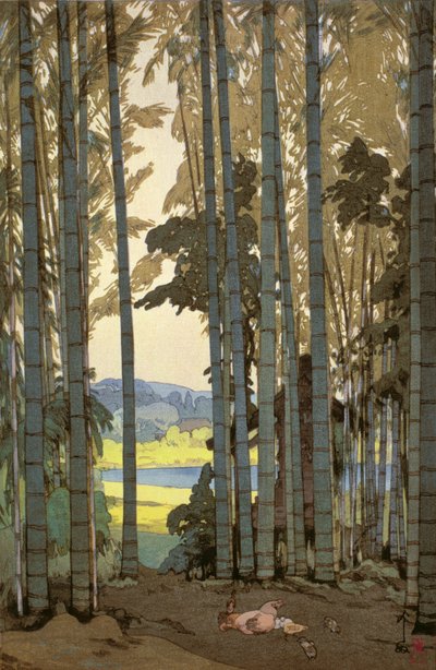 Slepice v bambusovém dřevě (barevný dřevotisk) od Hiroshi Yoshida