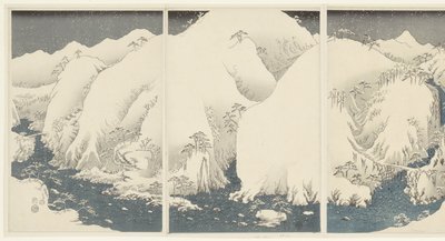Hory a řeky podél trasy Kiso Kisoji no yamakawa (název na objektu) Sníh, měsíc a květiny (název série) Setsugekka (název série) od Hiroshige (I) , Utagawa