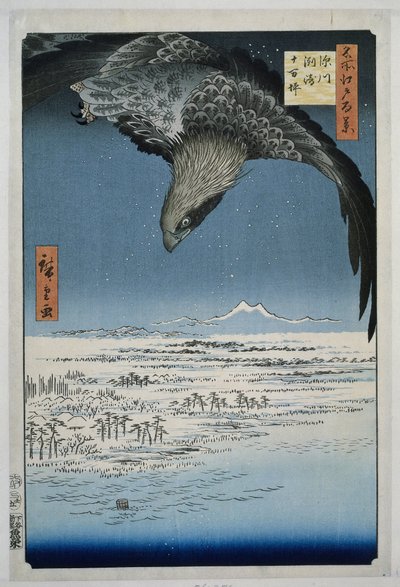 Planina Jumantsubo v Susaki poblíž Fukagawa Fukagawa Susaki Jumantsubo (název na objektu) Sto slavných tváří na Edo (název série) Meisho Edo hyakkei (název série na objektu) od Hiroshige (I) , Utagawa