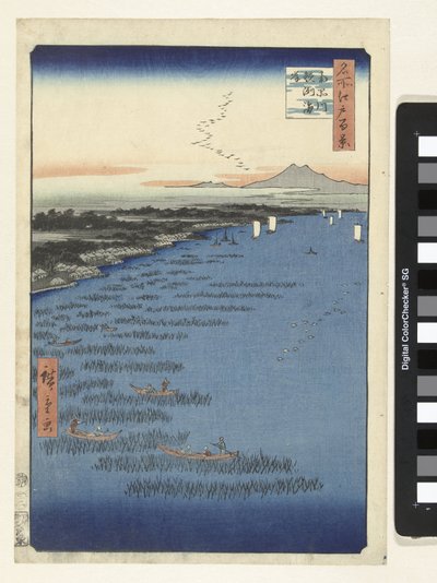 Pobřeží v Samezu v jižní Shinagawa Minami Shinagawa Samezu kaigan (titul na předmětu) Sto slavných tváří na Edo (název série) Meisho Edo hyakkei (název série na objektu) od Hiroshige (I) , Utagawa