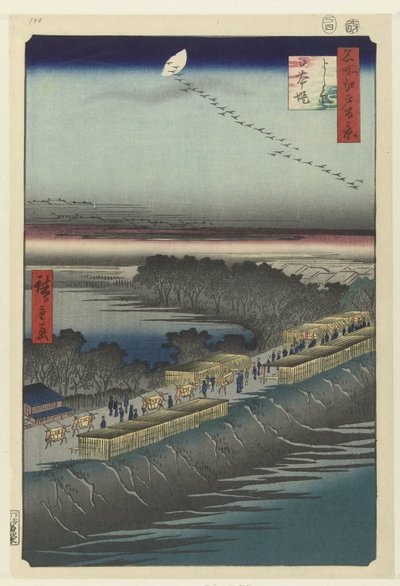 Pohled na Nihonddijk v Yoshiwara Yoshiwara Nihonzutsumi (titul na objektu) Sto slavných tváří na Edo (název série) Meisho Edo hyakkei (název série na objektu) od Hiroshige (I) , Utagawa