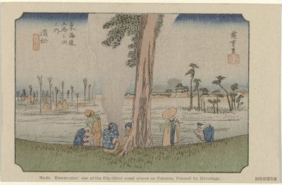 Hamamatsu č. 30. Hawawatsu: jedno z padesáti tří známých míst na Tokaidu, namaloval Hiroshige De Tôkaidô van Hiroshige (název série) Hiroshige no fude Tôkaidô (název série na objektu) od Hiroshige (I) , Utagawa