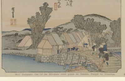 Hodogaya Č. 5. Hodogaya: Jedno z padesáti tří známých míst na Tokaidu. Maloval Hiroshige. (název na objektu) De Tôkaidô van Hiroshige (název série) Hiroshige no fude Tôkaidô (název série na objektu) od Hiroshige (I) , Utagawa