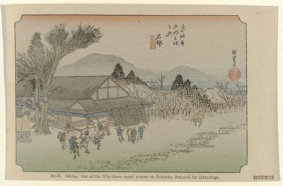 Ishibe č. 52. Ishibe: jedno z padesáti tří známých míst na Tokaidu, namaloval Hiroshige (název na objektu) De Tôkaidô van Hiroshige (název série) Hiroshige no fude Tôkaidô (název série na objektu) od Hiroshige (I) , Utagawa