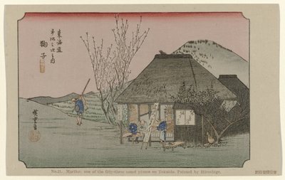 Mariko č. 21. Mariko: jedno z třiapadesáti významných míst na Tokaidu, namaloval Hiroshige De Tôkaidô van Hiroshige (název série) Hiroshige no fude Tôkaidô (název série na objektu) od Hiroshige (I) , Utagawa