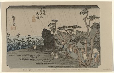 Oiso Č. 9. Oiso: jedno z padesáti tří významných míst na Tokaidó. Maloval Hiroshige (název na objektu) De Tôkaidô van Hiroshige (název série) Hiroshige no fude Tôkaidô (název série na objektu) od Hiroshige (I) , Utagawa