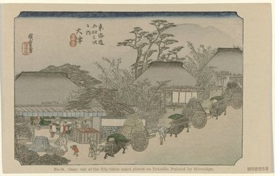 Otsu č. 54. Otsu: jedno z padesáti tří významných míst na Tokaidu, namaloval Hiroshige (název na objektu) De Tôkaidô van Hiroshige (název série) Hiroshige no fude Tôkaidô (název série na objektu) od Hiroshige (I) , Utagawa