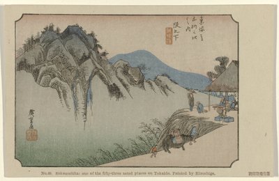 Saka no shita Č. 49. Saka no shita: jedno z padesáti tří známých míst na Tokaidó, namaloval Hiroshige (název na objektu) De Tôkaidô van Hiroshige (název série) Hiroshige no fude Tôkaidô (název série na objektu) od Hiroshige (I) , Utagawa