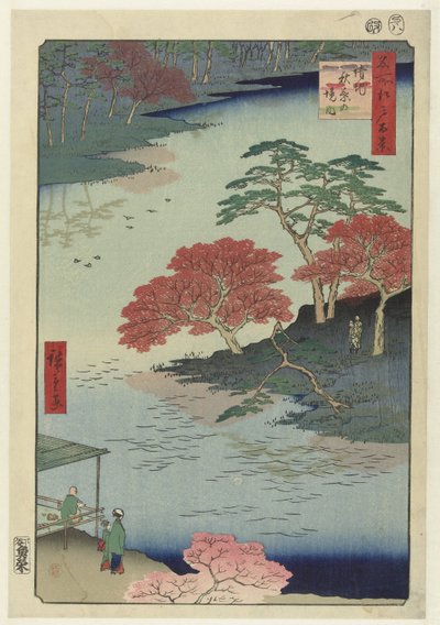 Chrámový areál svatyně Akiba v Ukiji Ukiji Akiba no keidai (název na objektu) Sto slavných tváří na Edo (název série) Meisho Edo hyakkei (název série na objektu) od Hiroshige (I) , Utagawa