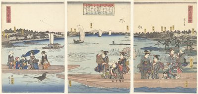 Trajekty na řece Sumida Sumidagawa watashi no zu (název na objektu) Famous Views of the Eastern Capital (název série) Toto meisho zue (název série na objektu) od Hiroshige (I) , Utagawa