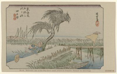 Yokaichi No. 44. Yokaichi: oue of the fifty-three noted places on Tokaido, painted by Hiroshige (title on object) De Tôkaidô van Hiroshige (series title) Hiroshige no fude Tôkaidô (series title on object) od Hiroshige (I) , Utagawa