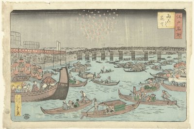Ohňostroj na Rjogoku Ryogoku hanabi (název na objektu) Slavná místa v Edo (název série) Edo meisho (název série na objektu) od Hiroshige (II) , Utagawa