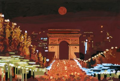 Arc de Triomphe a Champs Elysées v noci, 2015 (kvaš na papíře) od Hiroyuki Izutsu