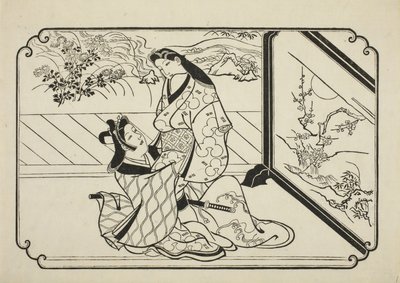 Za obrazovkou, c.1673-81 od Hishikawa Moronobu