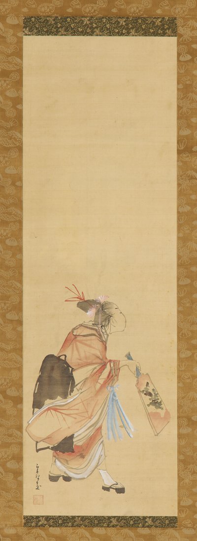 Dívka hrající bitevníku a pérák, 1615-1868. od Hishikawa Sori