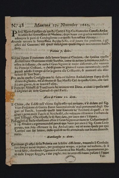 Gazzetta di Mantova - nejstarší italské noviny, 1665 od Historic Object