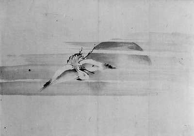 Jeřáb a slunce, 19. století. od Hokusai School.