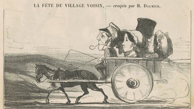 Na venkově žádné stávky kočích... (recto); Villagers Economies Contenting... (zpět) od Honoré Daumier