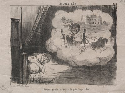 Aktuality č. 238: Sní o tom, že vyhrála mnoho zlatých cihliček, 1851. od Honoré Daumier