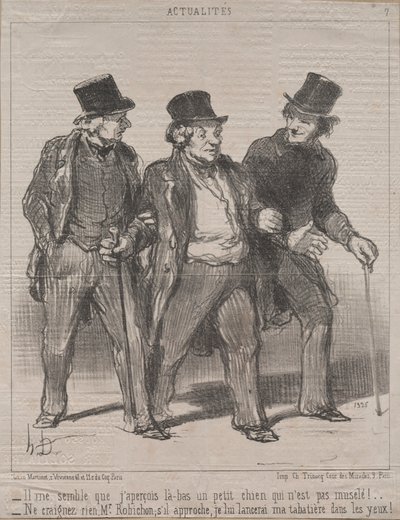 Aktuality č. 7: Zdá se mi, že si tam všímám malého pejska, který nemá náhubek!..., 1852. od Honoré Daumier