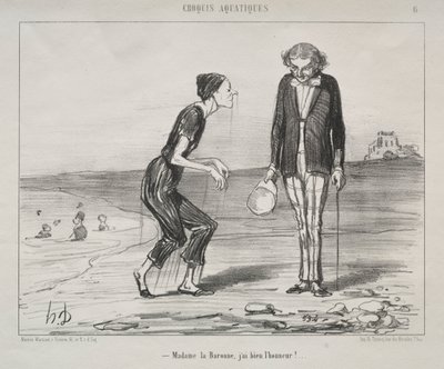 Aquatic Sketches, deska 8: Madame la Baronne, je mi ctí... od Honoré Daumier