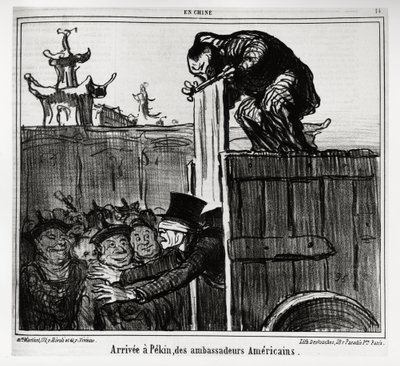 Do Pekinu dorazili američtí velvyslanci. V sérii En Chine, ilustrace Honore Daumier (1808-1879), publikované v „“ Charivari“, ze dne 13. října 1859. od Honoré Daumier