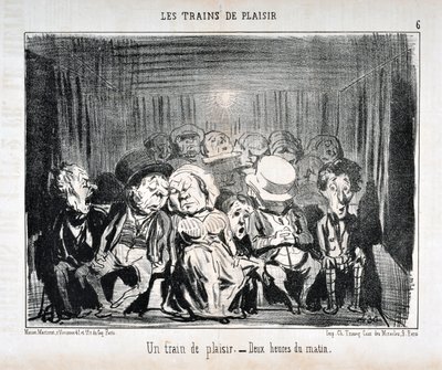 Umělecké dílo Honore Daumiera (1808-1879) Charivari pochází z roku 1852: Serie LES TRAINS DE PLAISIR - Vlak potěšení. - Dvě hodiny ráno. MUZEUM VÝTVARNÉHO UMĚNÍ - PALACE LONGCHAMP, MARSEILLE od Honoré Daumier