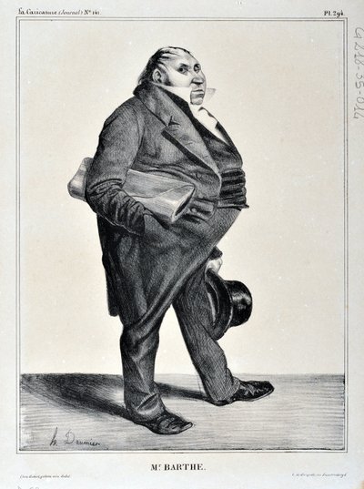 Umělecké dílo Honore Daumiera (1808-1879). Charivari pochází z roku 1833: Serie Celebrites de la Caricature “” M. Barthe”” MUZEUM VÝTVARNÉHO UMĚNÍ - PALAIS LONGCHAMP, MARSEILLE od Honoré Daumier