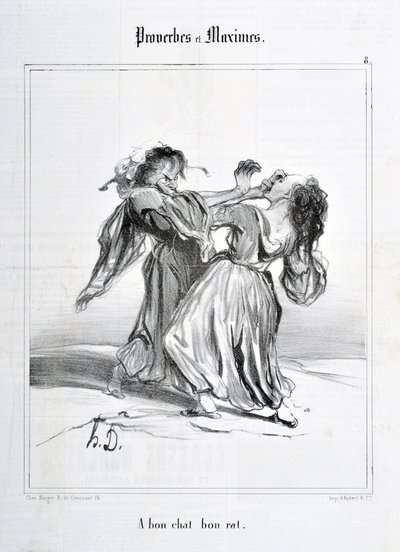 Umělecké dílo Honore Daumiera (1808-1879). Charivari pochází z roku 1840: Řada PŘÍSLUŠENÍ A MAXIMA „A bon cat bon rat““ MUZEUM VÝTVARNÝCH UMĚNÍ - PALAIS LONGCHAMP, MARSEILLE od Honoré Daumier