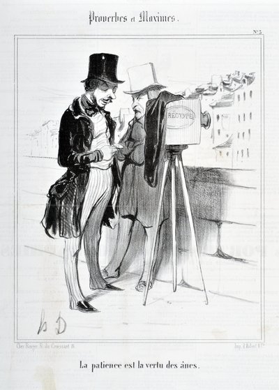Umělecké dílo Honore Daumiera (1808-1879). Charivari pochází z roku 1840: Řada PŘÍSLUŠENÍ A MAXIMA „Trpělivost je ctností oslů““ MUZEUM VÝTVARNÝCH UMĚNÍ - PALAIS LONGCHAMP, MARSEILLE od Honoré Daumier