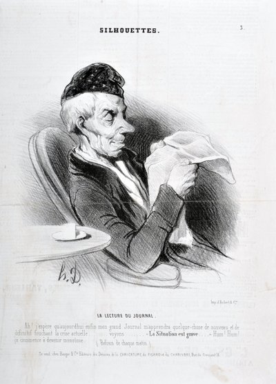 Umělecké dílo Honore Daumiera (1808-1879). Charivari pochází z roku 1840: série SOUXETTES „“ Čtení novin „“ MUSEE DES BEAUX ARTS - PALAIS LONGCHAM od Honoré Daumier