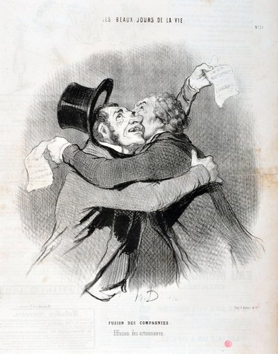 Umělecké dílo Honore Daumiera (1808-1879). Charivari pochází z roku 1845: Serie LES BEAUX DAYS DE LA VIE. Fúze společností - Odpad akcionářů. MUZEUM VÝTVARNÉHO UMĚNÍ - PALACE LONGCHAMP, MARSEILLE od Honoré Daumier