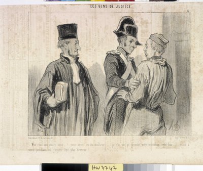 Umělecké dílo Honore Daumiera (1808-1879). Charivari pochází z roku 1845: Serie LES PEANS DE JUSTICE. "" -Můj drahý, co chceš... měli jsme smůlu... Tentokrát jsem nemohl dokázat tvou nevinu... ale doufám, že tvůj příští let budu šťastnější.""""" výňatek z od Honoré Daumier