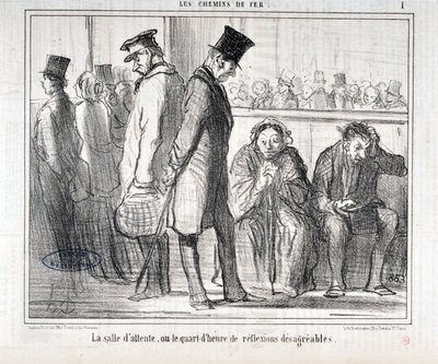 Umělecké dílo Honore Daumiera (1808-1879). Charivari pochází z roku 1855: Serie LES Chemins de fer "" Čekárna nebo čtvrthodina nepříjemných reflexů""" MUSEE DES BEAUX ARTS - PALAIS LONGCHAMP, MARSEILLE od Honoré Daumier