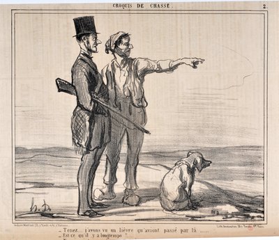 Umělecké dílo Honore Daumiera (1808-1879) Charivari pochází z roku 1857: Serie sketches de chasseur „“ Hold... Viděl jsem přístav, který měl u... - Je to tak dlouho?...““ MUZEUM OF VÝTVARNÉ UMĚNÍ - PALACE LONGCHAMP, MARSEILLE od Honoré Daumier