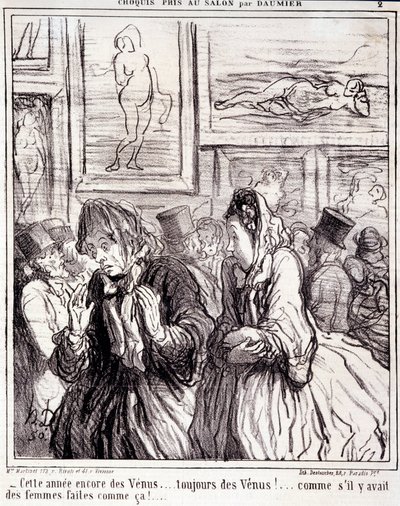 Umělecké dílo Honore Daumiera (1808-1879). Charivari pochází z roku 1865: Serie Sketches Pořízené v Salonu – „“ Letos opět Venuše... vždy Venuše!... jako by existovaly takové ženy!” Výňatek z novin “” Le Charivari”” Rozměr: 28x28cm. Inv od Honoré Daumier
