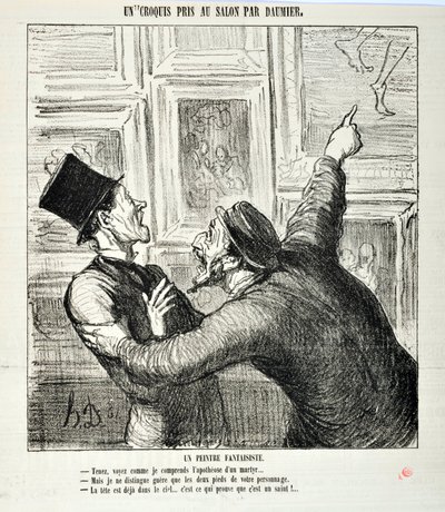 Umělecké dílo Honore Daumiera (1808-1879). Charivari pochází z roku 1865: Serie Sketches Pořízené v Salonu Rozmarný malíř. "Tady se podívej, jak rozumím apoteóze mučedníka... "Ale já vidím jen dvě nohy tvé osoby." - Hlava je už zvednutá od Honoré Daumier
