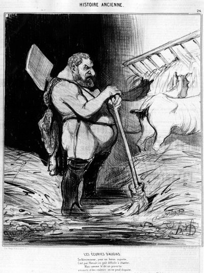 Augiasovy stáje. Muž s podobou trpaslíka ve stáji: převzato z „“Starověké historie“, karikatura od Honore Daumiera od Honoré Daumier