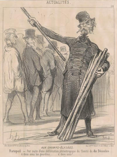 Na Champs-Elysées, Ratapoil. V důsledku filantropické úvahy [sic] výboru z desátého prosince...dva centy do klubu...dva centy... od Honoré Daumier