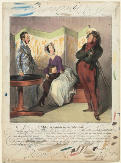Caricaturana deska 50: Porušení článku 24 občanského zákoníku z roku 1837. od Honoré Daumier