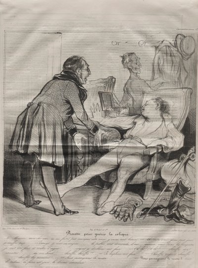 Caricaturana, deska 72: Recept na vyléčení koliky od Honoré Daumier