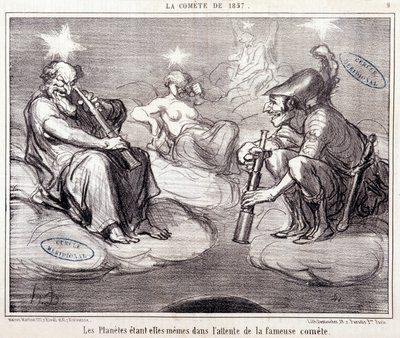 Karikatura o vědě. Serie Sur „“ kometa roku 1857““: „“ Planety samy čekají na slavnou kometu“““. Rytina Honore DAUMIEROVÉ (1808-1879), 25. března od Honoré Daumier