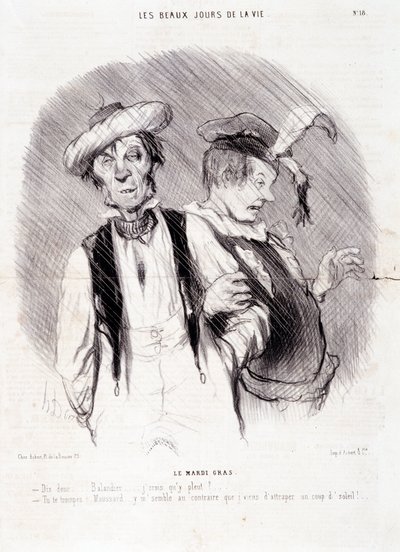 Kreslený film o dvou alkoholicích: Série "Les Beaux Days de la Vie": "Le Mardi Gras...". Rytina: Honore DAUMIER (1808-1879). Výňatek z novin "Le Charivari" ze dne 9. srpna od Honoré Daumier