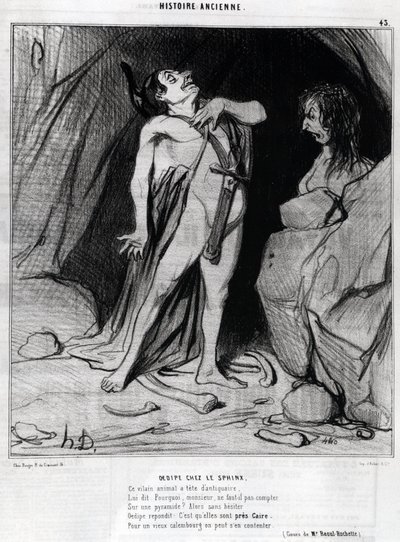 Kreslený film od Honore Daumiera o Oidipu a Sfinze, v „“ Charivari“, 12. prosince od Honoré Daumier