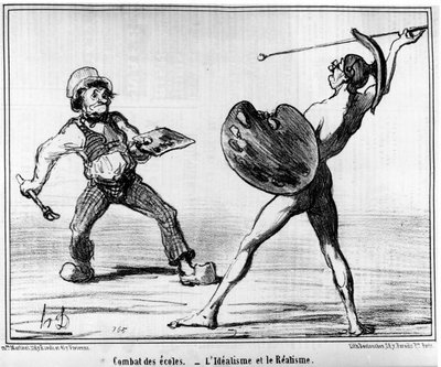 Školní boj. idealismus a realismus, převzato z „“ Obrazy a salony“, série Cartoons od Honore Daumiera (1808-1879). "Serenáda" od Honoré Daumier