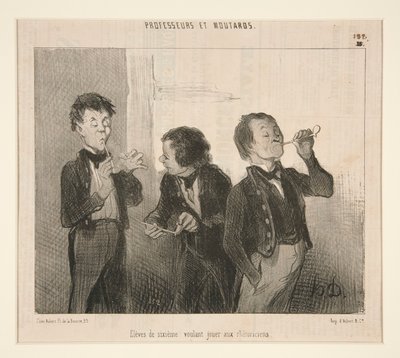 Studenti šesté třídy, kteří si chtějí hrát na řečníky, od profesorů a Moutardů od Honoré Daumier