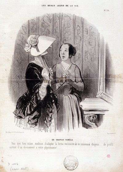 Módní karikatura. Série „“ The Beautiful Days of Life““: „“ Klobouk Pamela...““ 4. listopadu od Honoré Daumier