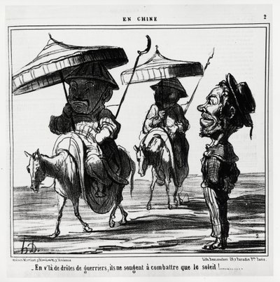 Tito směšní bojovníci myslí jen na boj se sluncem. V sérii En Chine, ilustrace Honore Daumiera (1808-1879), uveřejněná v časopise "Charivari" z 8. ledna. od Honoré Daumier