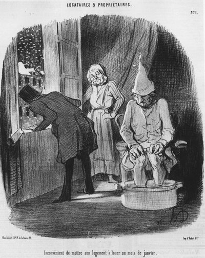 Nepohodlné dát své obydlí k pronájmu v lednu, převzato z „“ Tenants et Owners““, kresleného seriálu Honore Daumiera (1808-1879). "Serenáda" od Honoré Daumier