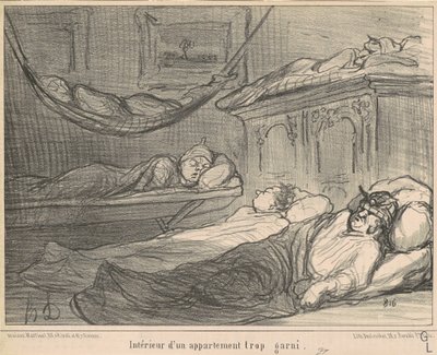 Interiér přeplněného bytu... od Honoré Daumier